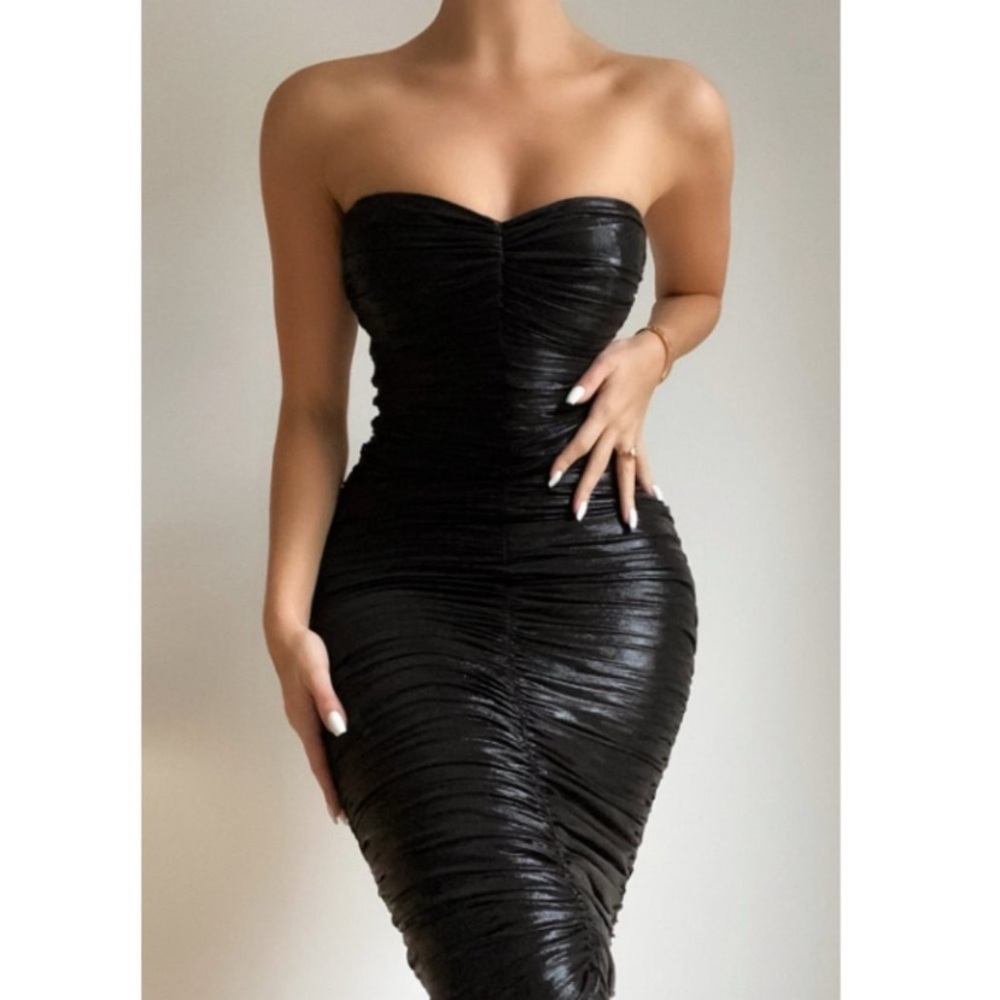 House Of CB Marli Ruched Strapless Midi Dress
